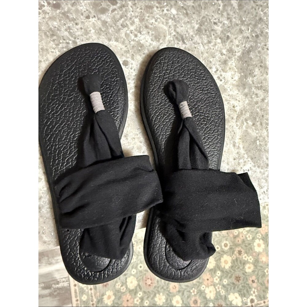Sanuk Black Slide Sandals with Fabric Toe Loop